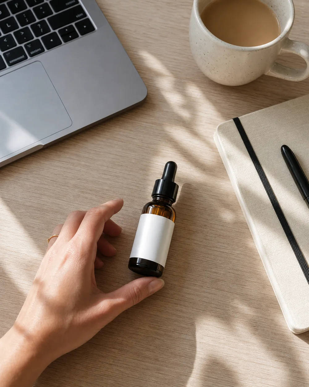 Product arranged on a creator desk